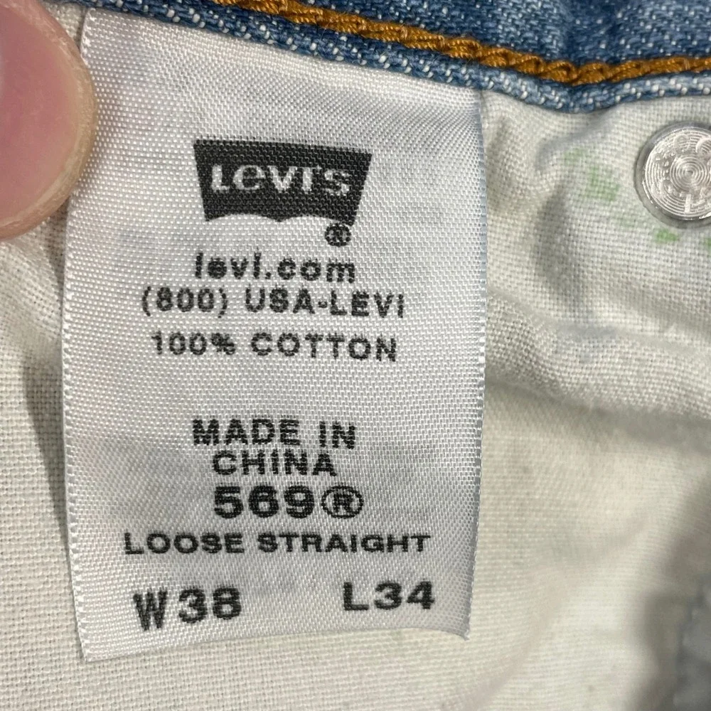 Levis Blue 569 Loose Straight Leg Denim Jeans Mens 38x34
